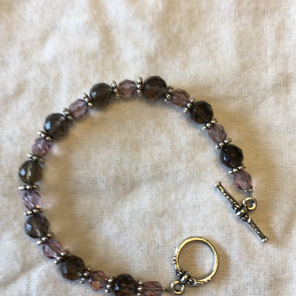 Bracelet with smoky quartz and pink color beads